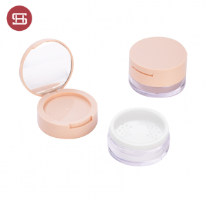 Round Empty loose powder container cosmetic loose powder case with mirror #1096B