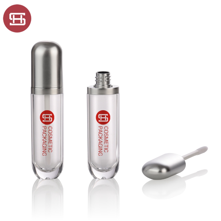 Custom newest flat shaped matte silver empty lipgloss tube container packaging with brush #8998b